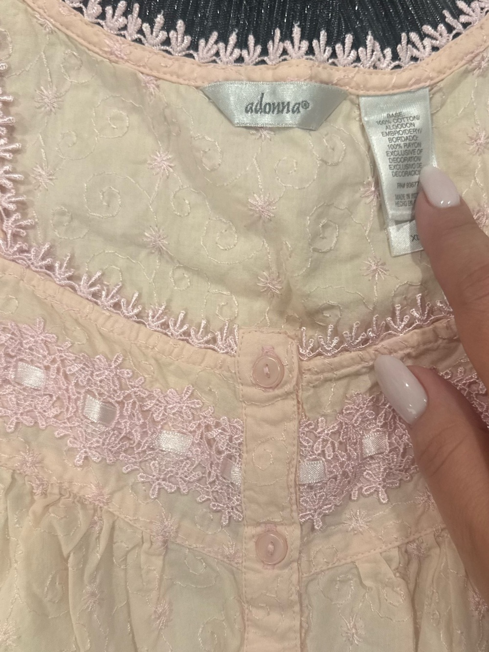 Adonna Pale Pink Sleeveless Lace-Trim Nightgown - Picture 3 of 3